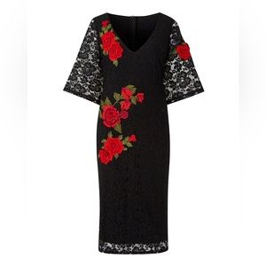 Joanna Hope GORGEOUS Lace Appliqué Dress Black with Red Roses Plus 24 Simply Be